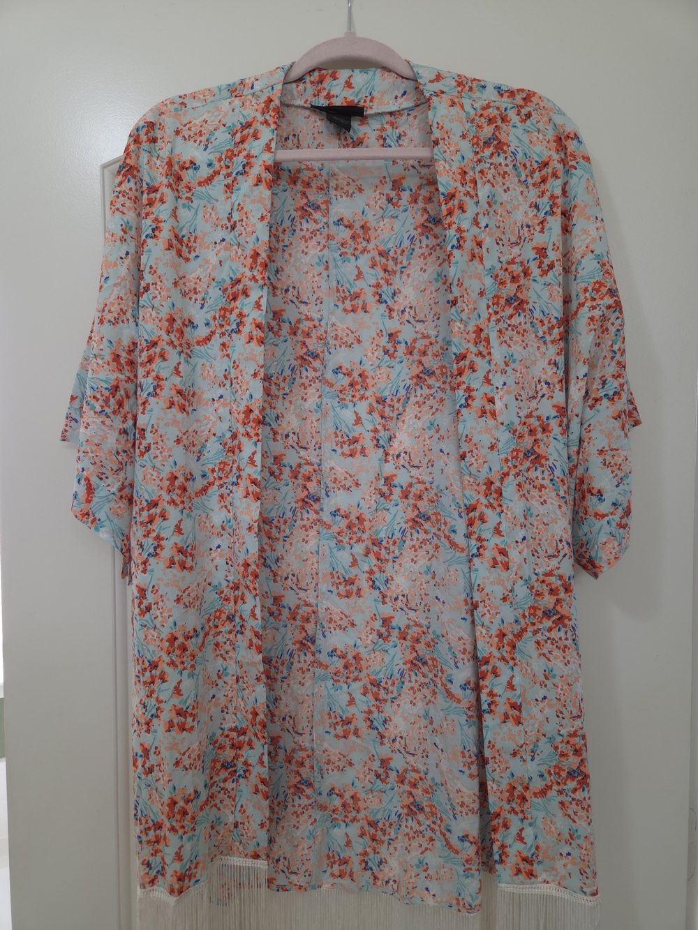 Steve Madden Aqua Floral Duster with Coral Print
